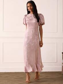 Lilora 女士优雅提花长裙，高端时尚百搭婚礼新郎新娘教母装，淡粉色夏季度假旅行，日常聚会夏季装扮 - 藕粉色 - 查看 1