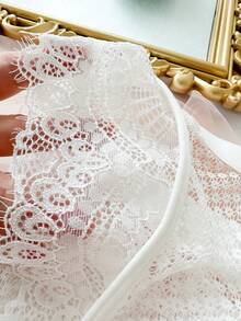 SHEIN French Style Solid Color Contrast Lace See-Through Women's Brief Panties, Lingerie - White - View 5