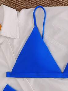 SHEIN Swim Baju Renang Plain Lucu - Royal Blue - View 4