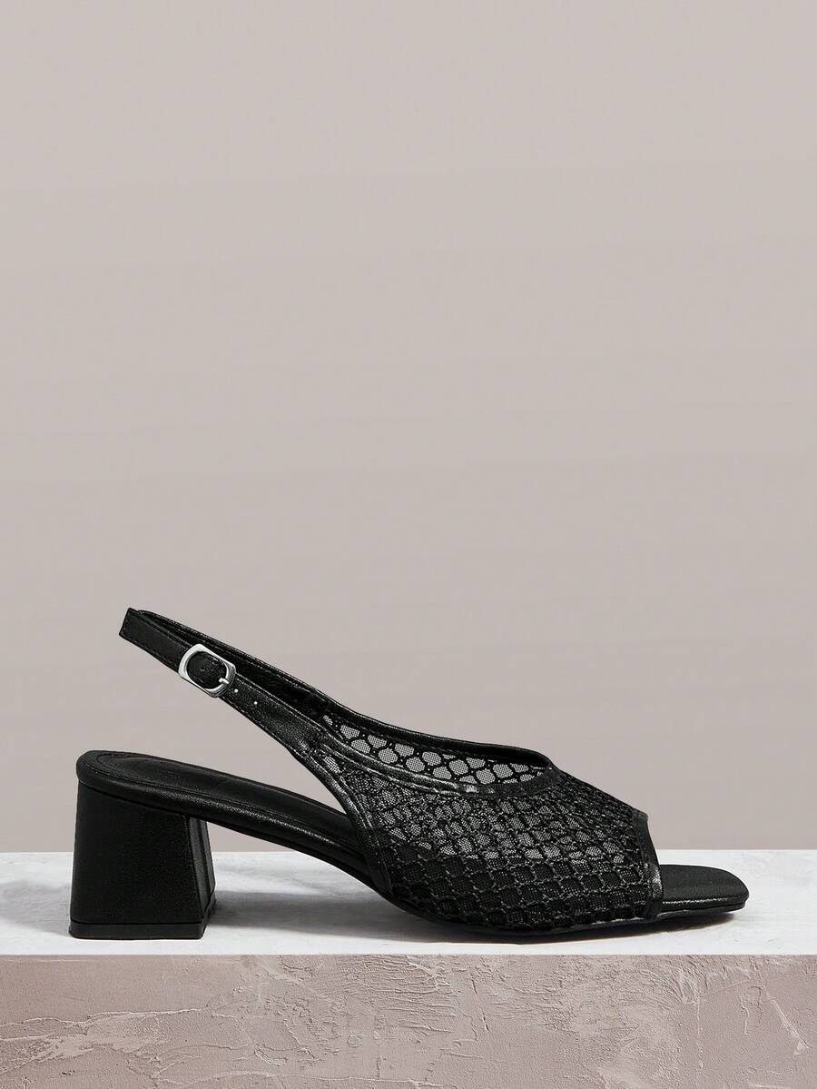 Styleloop Cool Grid Woven High-Heeled Sandals, Light Commuter Style - Black - View 1