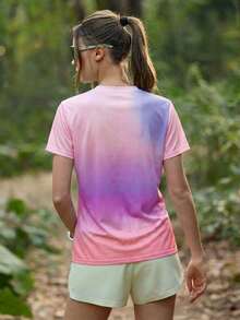 SHEIN In My Nature Blusa casual de mujer de manga corta con cuello redondo y efecto degradado, para verano - Multicolor - Ver 2
