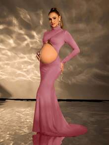 SHEIN Cherish Maternity Trang phục chụp ảnh bà bầu - Bụi hồng - Xem 1