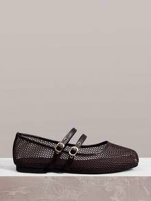 Styleloop Mesh Square Head Flat Women's Shoes, Bohemian Style, Holiday Atmosphere, Summer Wear, A Must For Travel - Brown - View 1