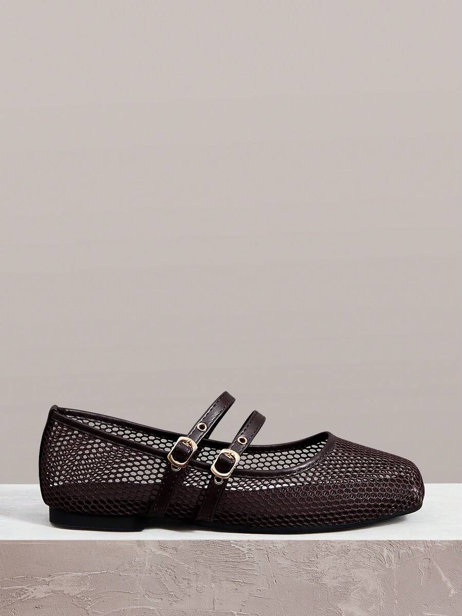 Styleloop Mesh Square Head Flat Women's Shoes, Bohemian Style, Holiday Atmosphere, Summer Wear, A Must For Travel - Brown - View 1