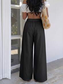 Sunnyshic Quần cotton ống cong, cạp chun, có thể gập lại. - màu đen - Xem 2