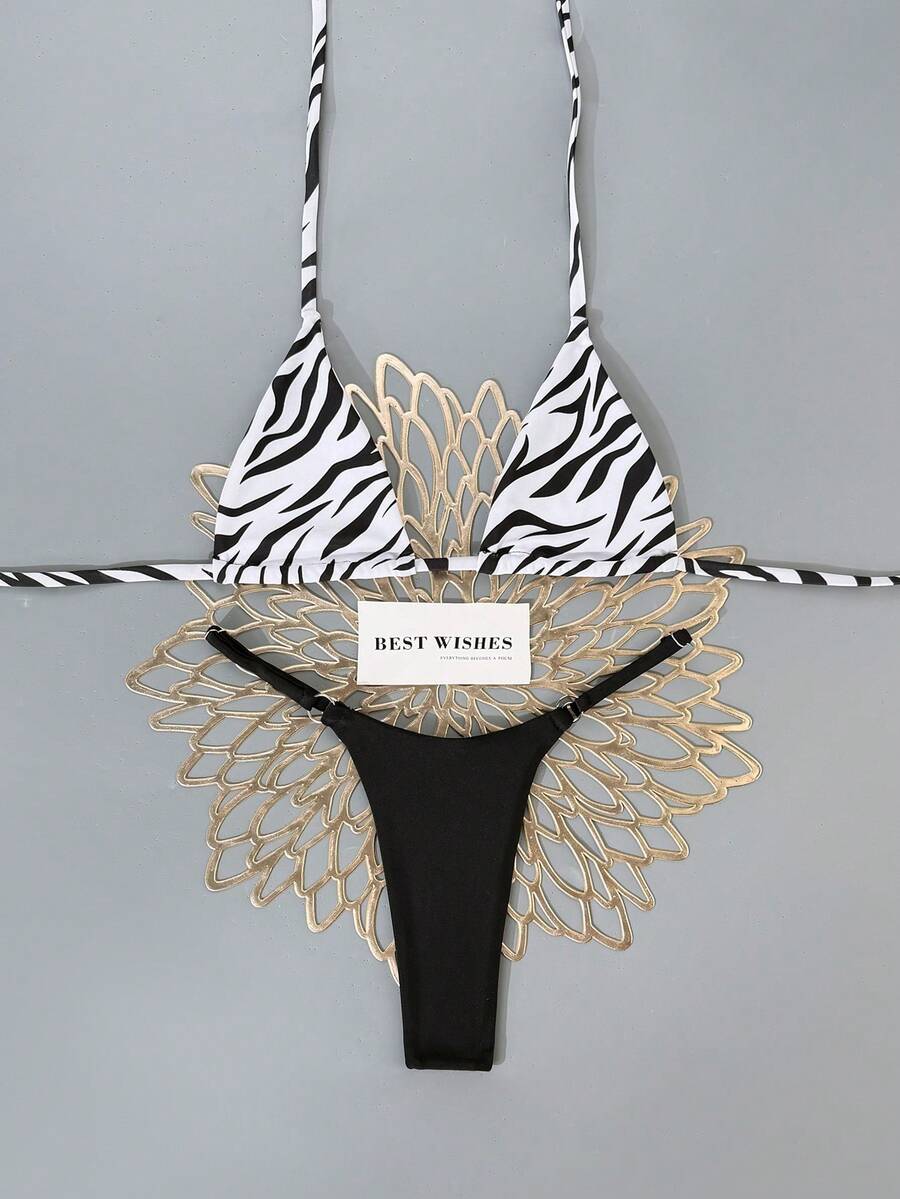 Swim Mod Bộ bikini tách rời tối giản kẻ sọc đen trắng mùa Xuân/Hè 2026, đồ bơi cao cấp nâng đỡ tốt dành cho phụ nữ ngực nhỏ. - Nhiều màu - Xem 1