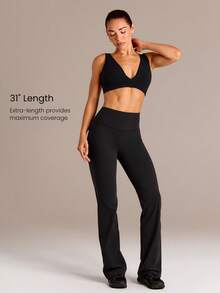 Quần dài 31" FeatherFit™-Sculpt Lift & Flow Flare ôm sát nâng mông với đường may định hình và túi hộp phía sau, thích hợp cho tập luyện cường độ trung bình, chạy bộ, thể dục, tập gym và thể hình. - màu đen - Xem 4
