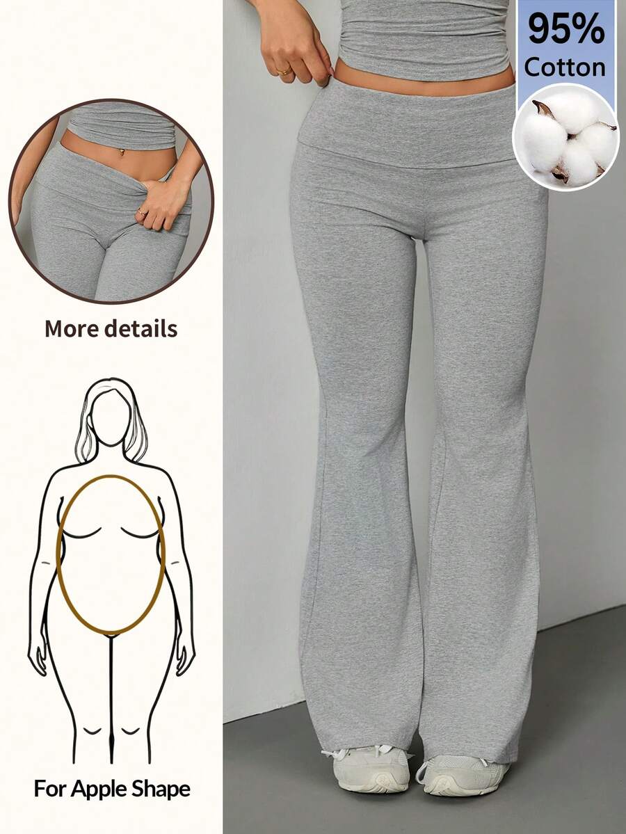 SHEIN PETITE Quần skinny ống loe nữ, chất liệu cotton pha co giãn cao, thoải mái cho mùa hè, kiểu dáng đa năng dễ phối đồ. - Màu Xám nhạt - Xem 1