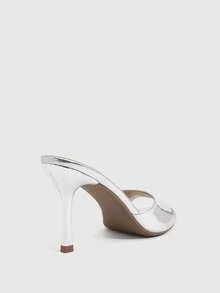 CUCCOO SZL Women's Spring And Summer New Silver One-Piece Open Toe High-Heeled Sandals Simple, Fashionable, Sexy And Comfortable Versatile Commuter Women's Sandals Open Toe Sandals Slippers - Iron plate silver - View 3