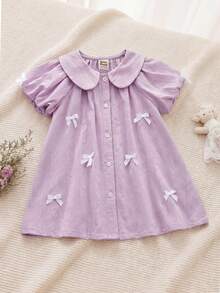 Cozy Pixies Baby Girl Bowknot Decor Petal Sleeve Ruffle Dress - Purple - View 15