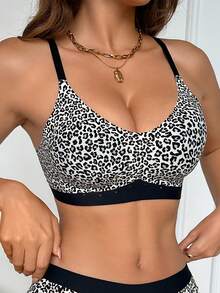 1pc Women's Leopard Print Removable Padded Bra - Multicolor - View 4