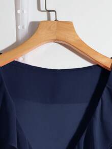 SHEIN Clasi Blusa con volantes versátil para mujer de talla grande - Azul Marino - Ver 3