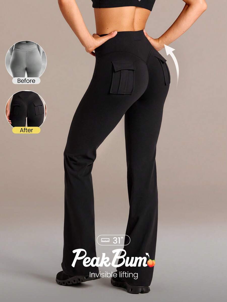 Quần dài 31" FeatherFit™-Sculpt Lift & Flow Flare ôm sát nâng mông với đường may định hình và túi hộp phía sau, thích hợp cho tập luyện cường độ trung bình, chạy bộ, thể dục, tập gym và thể hình. - màu đen - Xem 1