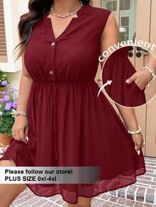 SHEIN EZwear Wine Red Chiffon Sleeveless Casual Plus Size Dress - Burgundy - View 1