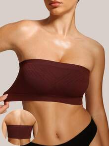 1pc Women Seamless Minimalist Bandeau Bra - Mocha Brown - View 5