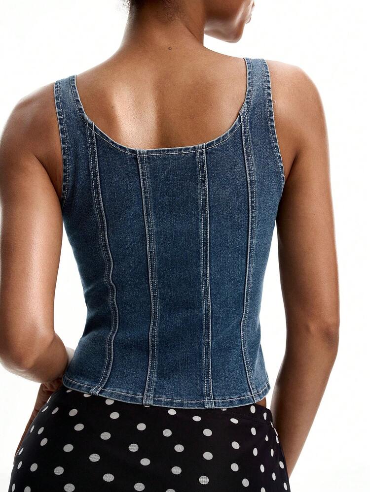 Women's Sexy Fashion Street Casual Tie-Up Fitted Cropped Denim Camisole Tank Top For Summer
