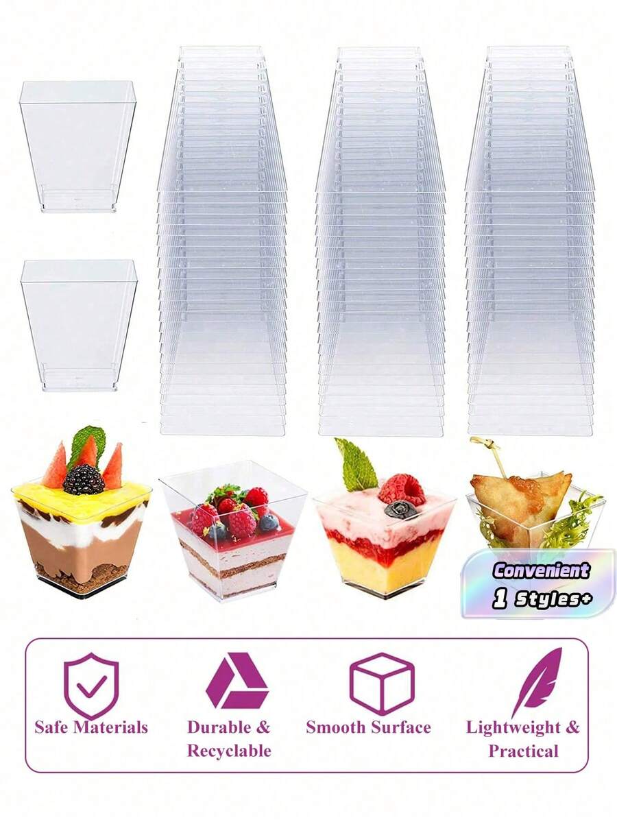 Ly tráng miệng, đĩa nhỏ trong suốt, ly mousse có nắp và không nắp dùng cho bánh Tiramisu, thích hợp cho bánh pudding, mousse, đồ ăn nhẹ, đồ dùng tiệc tùng, thực phẩm. - Màu trong suốt - Xem 1