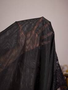 Slumberist Plus Size Sheer Mesh Layered Lace Bow Ruched Slit Sexy Nightgown - Black - View 8