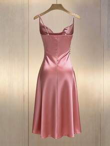 xheFranclia Vestido largo elegante y ajustado con cuello drapeado y fruncido para mujerxhe - Rosa - Ver 3