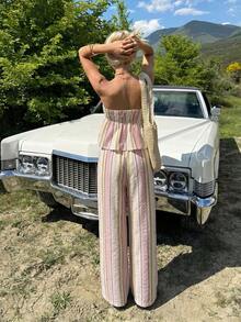 SHEIN EZwear 女士条纹梭织休闲套装 - 彩色 - 查看 3