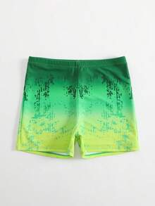SHEIN 青少年/男童渐变印花泳裤，高弹柔软面料，顺滑腰带，修身版型，街头风，适合游泳、海滩、泳池、夏季度假等场合。 - 綠色 - 查看 3
