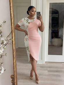 SHEIN Lady CURVE Đầm dự tiệc và thường ngày thanh lịch dành cho nữ cỡ lớn, họa tiết hoa phối nhiều mảnh, thắt eo, thích hợp cho dự tiệc và thường ngày. - Nhiều màu - Xem 9