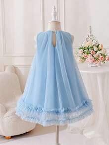 SHEIN Glamorique Kids 小女孩蓝色无袖碎花连衣裙，甜美可爱，优雅迷人 - 藍色 - 查看 2