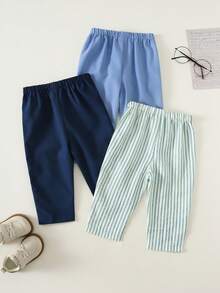 SHEIN 3pcs Baby Boy Baby Girls Decorative Elastic Waist Striped Pants Set, Versatile And Comfortable, Suitable For Outings, Street Photography, Parties - Multicolor - View 2