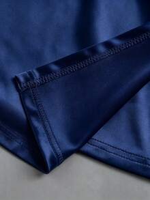 Franclia Chân váy satin phía trước thanh lịch, kiểu dáng thường ngày, đa năng, phù hợp cho công sở và đi biển dành cho nữ, mùa xuân/hè. - Màu xanh hải quân - Xem 5