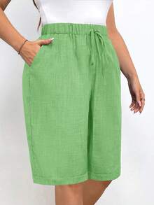 EMERY ROSE Pantalones cortos casuales de unicolor talla grande - Verde - View 5