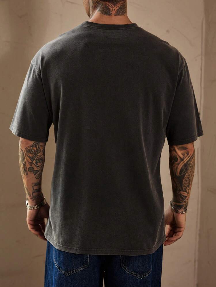 Distressed Letter Embroidery Short Sleeve Grey T-Shirt For Men