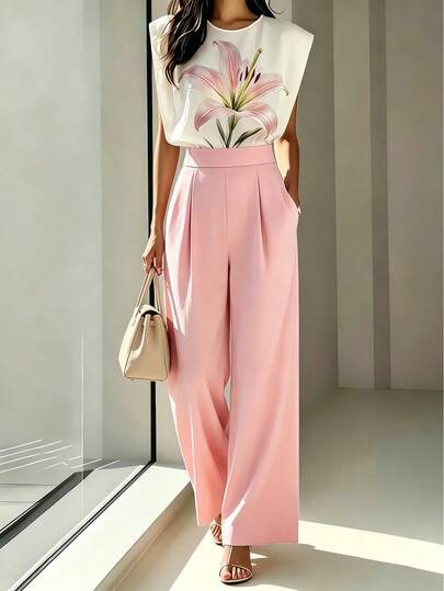 SHEIN Bộ áo liền quần mùa hè cho nữ, áo không tay in hoa, quần ống rộng màu trơn, thiết kế ôm eo, áo liền quần in họa tiết, áo liền quần mùa hè, trang phục mùa hè, áo liền quần đi nghỉ mát, áo liền quần công sở, áo liền quần không tay, áo liền quần công sở, trang phục hàng ngày cho nữ, áo liền quần thanh lịch, áo liền quần trang trọng, áo liền quần thường ngày cho nữ, áo liền quần tốt nghiệp, trang phục đi nghỉ mát cho nữ, áo liền quần ngoài trời, áo liền quần công sở thời trang thường ngày, trang phục công sở, trang phục thường ngày đa năng thời trang, trang phục công sở giáo viên thành thị