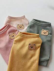 1PC Cartoon Bear Patched Pet Tank Cotton Summer Casual Streetwear Dog Clothes Cat Apparel Cute Comfortable Breathable Lightweight Daily Walk Outdoor Adventure Fashion Viral Matching Outfit Pet Owner Twinning Photoshoot Cool Stylish Modern - Pink - View 4