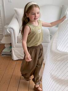 Dazy Kids Conjunto informal de top de tirantes con estampado de letras y shorts para niña - Verde - Ver 10