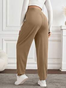 SHEIN Adjustable Casual Long Maternity Pants - Khaki - View 2