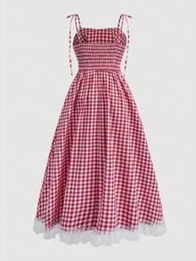 SHEIN Vestido de media manga sin mangas con estampado floral pequeño para niña preadolescente, color rosa fresco - Rojo - Ver 2