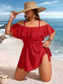 Swim Lushoire 2026 New Summer Beach Vacation Casual Plus Size Swimsuit Skirt, Red - Red - View 4