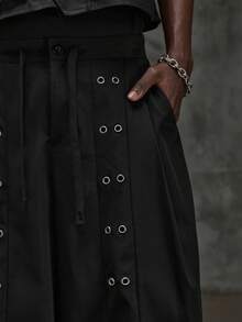 NEON BLANC Men's Summer Street Metal Eyelet Pleated Shorts - Black - View 5