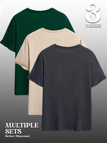 Manfinity Homme 3pcs "Legendary Since 1973" Classic Graphic Short Sleeve T-Shirt Set, Retro Style Solid Color Tees - Apricot - View 2