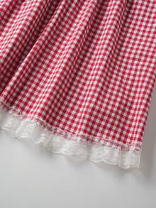 SHEIN Vestido de media manga sin mangas con estampado floral pequeño para niña preadolescente, color rosa fresco - Rojo - Ver 7