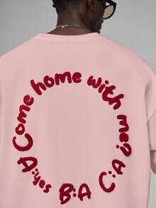 STYNVO Men's Letter Print Casual Round Neck Short Sleeve T-Shirt, Summer - Pink - View 5