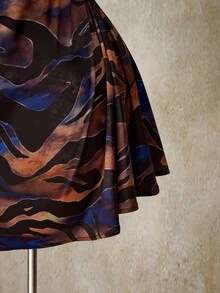 SHEIN ICON 大尺碼修身亮面天鵝絨露背收腰迷你洋裝 - 藍色 - 查看 7