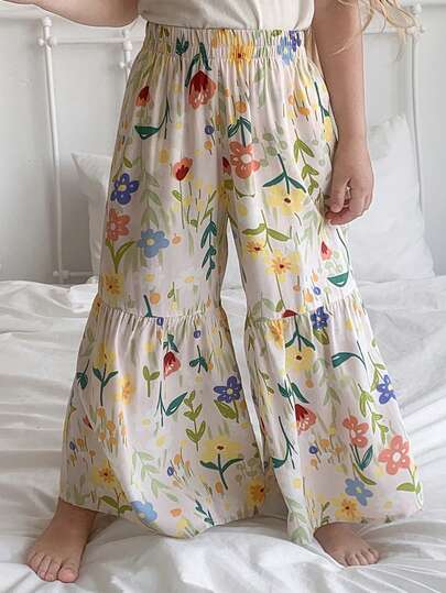 DAZY Cute Design Loose Pants, Young Girls Elastic Waist All-Over Print Summer Loungewear