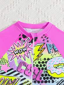 SHEIN Bộ đồ bơi liền thân cho bé gái tuổi teen, kiểu dáng dễ thương, màu tím bán chạy nhất, họa tiết hoa nhiệt đới, chất liệu vải dệt kim, tay dài, chống nắng, thiết kế khóa kéo, thích hợp cho đi biển, hồ bơi, kỳ nghỉ hè, du lịch. - Nhiều màu - Xem 3
