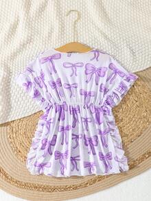 Girls Bow Print Random Print Sunscreen Cover-Up - Mauve Purple - View 2