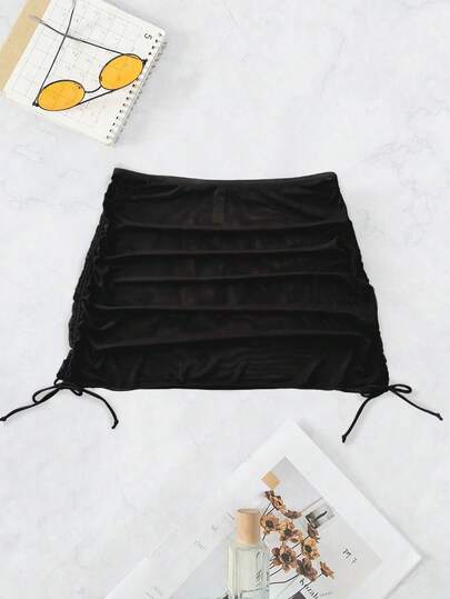 Swim SXY Váy lưới màu trơn có dây rút hai bên dành cho nữ cỡ lớn, thích hợp mặc đi biển.