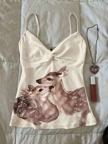 Sundraya Women's Casual Deer Print Twist Camisole Top For Summer - Multicolor - View 1