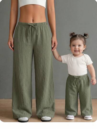 Babygirl Summer Casual Comfortable Versatile Green Elastic Waist Loose Pants