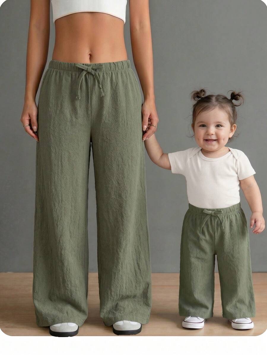 Pantalones sueltos de cintura elástica verde, cómodos y versátiles, para bebé niña en verano - Verde - Ver 1