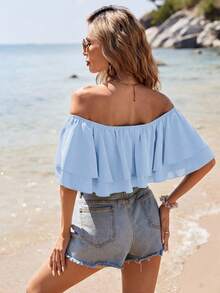 SHEIN VCAY Top corto con hombros descubiertos para vacaciones - Azul - Ver 2